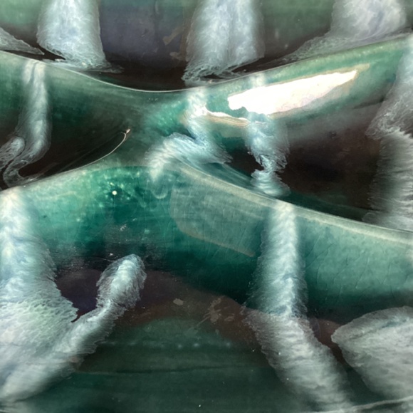 VINTAGE LARGE SIZE OVAL GLAZED POTTERY DIVIDED SERVING DISH WITH HANDLES - Picture 7 of 8